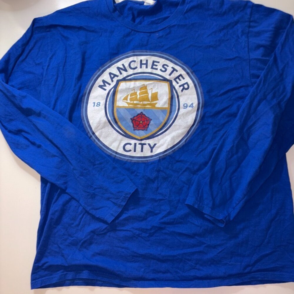 Adult Manchester City F.C. Football Soccer EPL Long Sleeve Tee Shirt Blue XL
